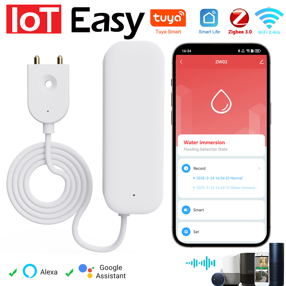 Smart Home Iot - Tuya WiFi ZigBee Sensore acqua Allarme